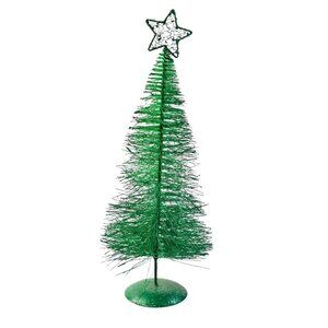 Green Bottlebrush Tree 15 Inch Glitter Star Metallic Christmas Decor Holiday